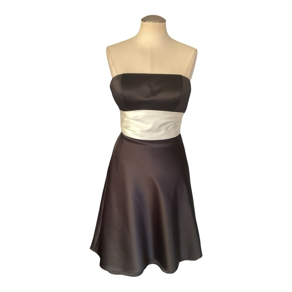 Bill Levkoff Bridemaids Dress Satin Brown New Black White 8